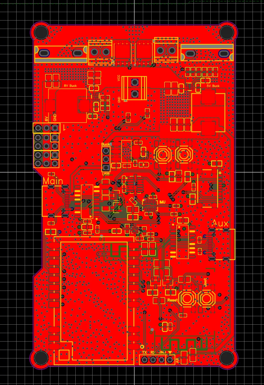 PCB layout showing the copper ground pour.