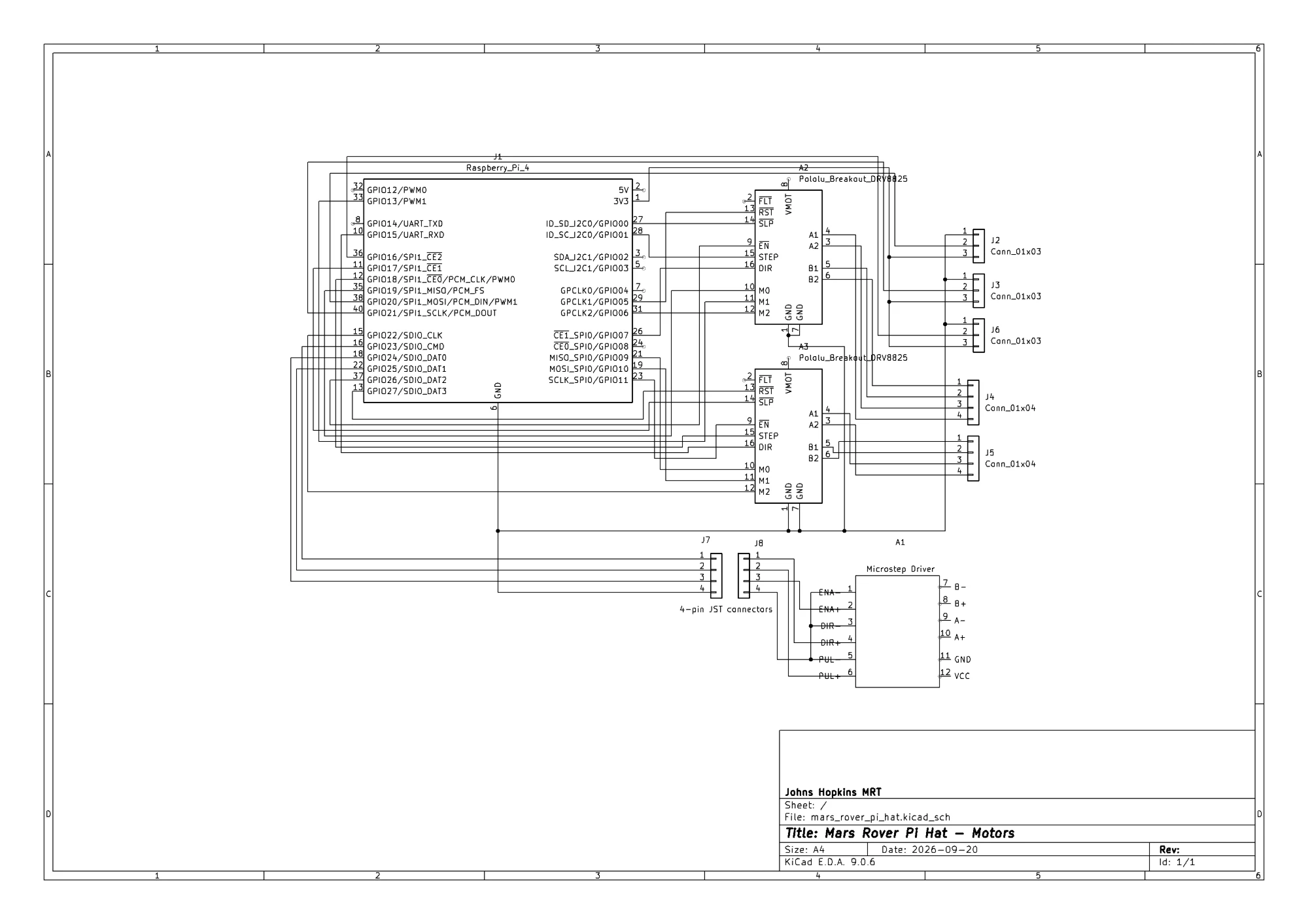 KiCad schematic of the motor driver Pi hat.